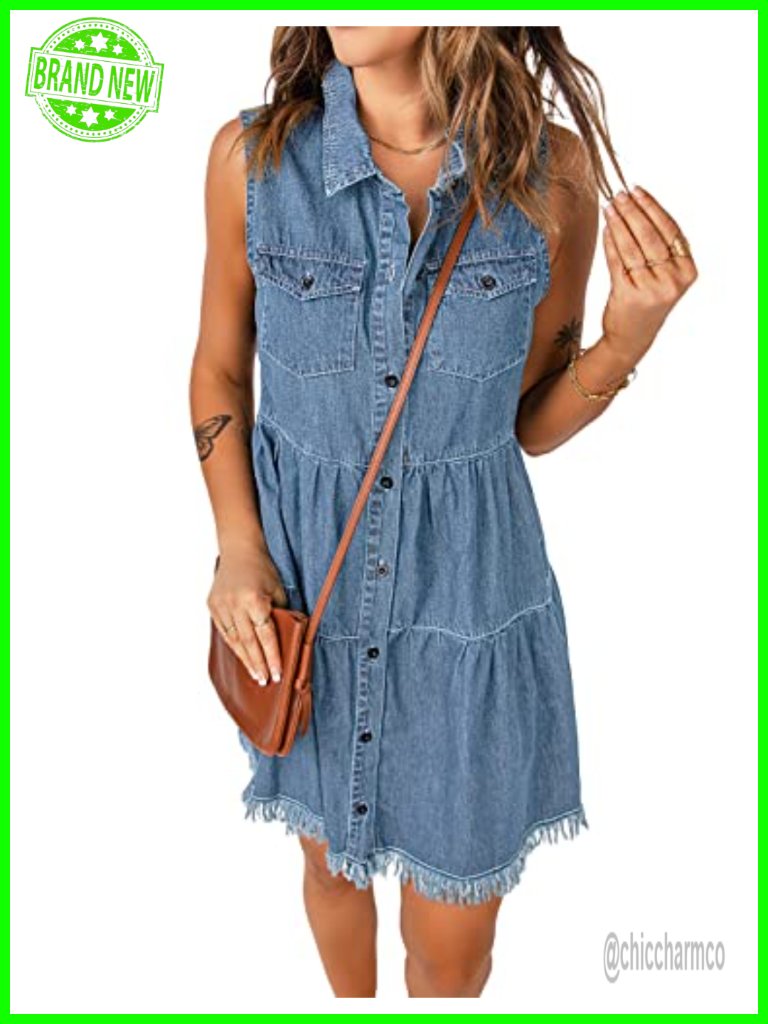 Women's Casual Summer Sleeveless Button Down Denim Jean Dress